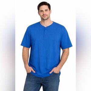 Berkley Jensen XL 100% Pima Cotton 3-Button Henley Blue Short Sleeve Tee